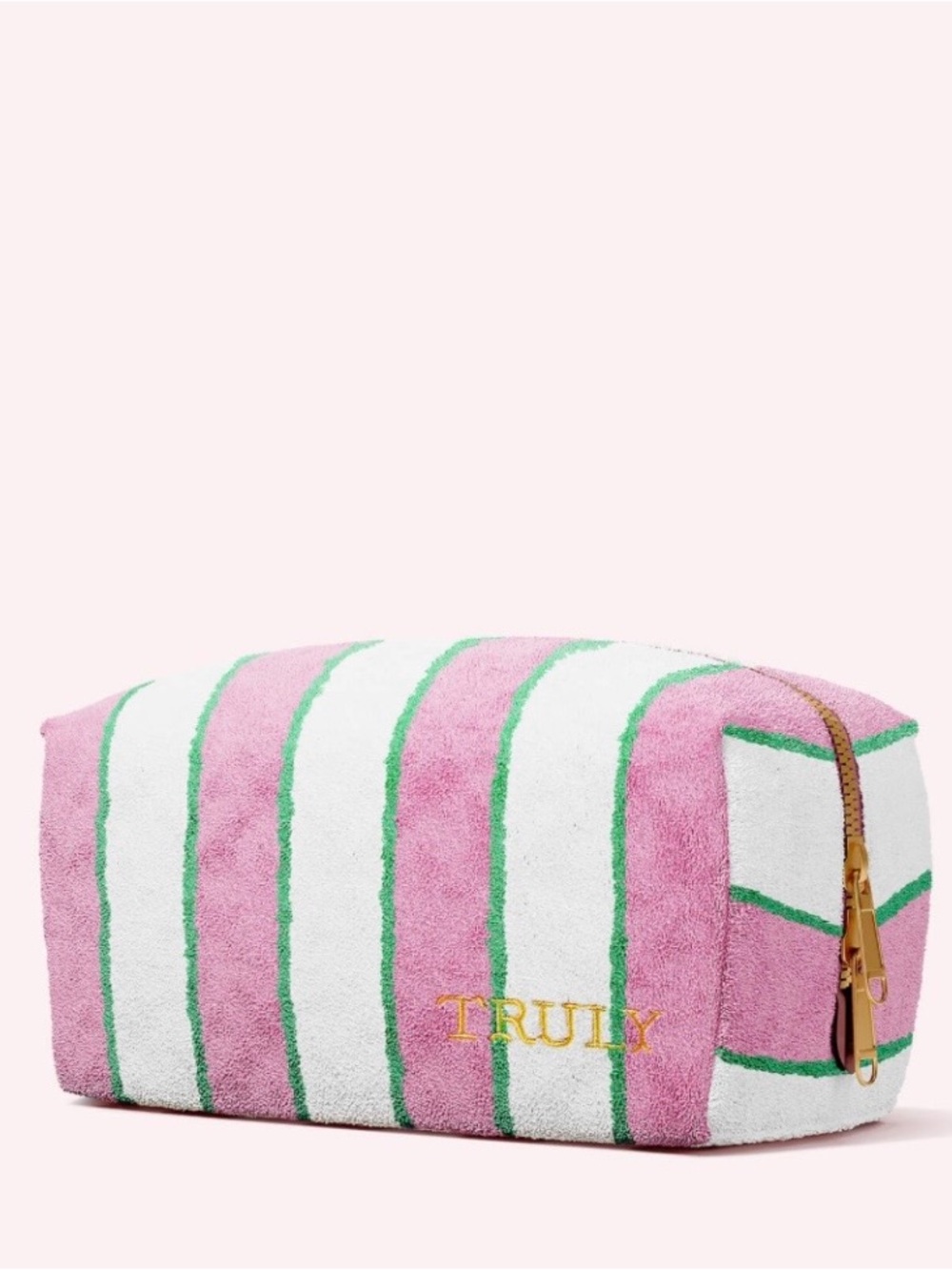 TRULY Pink, White & Green Striped Terry Cosmetic Pouch NWOT